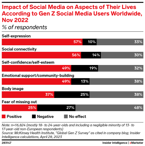 Impact of Social Media on Aspects of Their Lives According to Gen Z Social Media Users Worldwide, Nov 2022 (% of respondents)