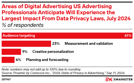 Areas of Digital Advertising US Advertising Professionals Anticipate Will Experience the Largest Impact From Data Privacy Laws, July 2024 (% of respondents)