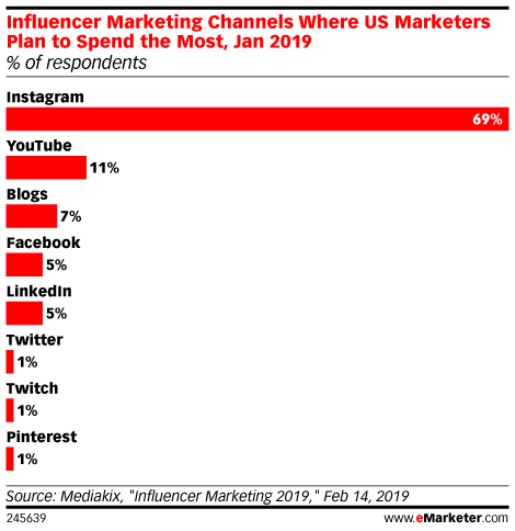 Influencer Marketing Channels Where US Marketers Plan to Spend the Most, Jan 2019 (% of respondents)