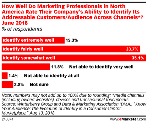 How Well Do Marketing Professionals in North America Rate Their Company's Ability to Identify Its Addressable Customers/Audience Across Channels*? June 2018 (% of respondents)