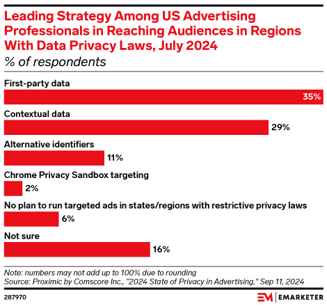 Leading Strategy Among US Advertising Professionals in Reaching Audiences in Regions With Data Privacy Laws, July 2024 (% of respondents)