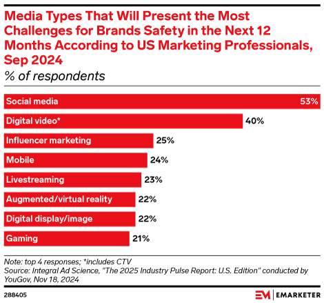 Media Types That Will Present the Most Challenges for Brands Safety in the Next 12 Months According to US Marketing Professionals, Sep 2024 (% of respondents)